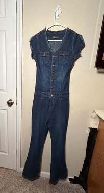 Action USA Vintage 70s Style Denim Jumpsuit Flare Leg L